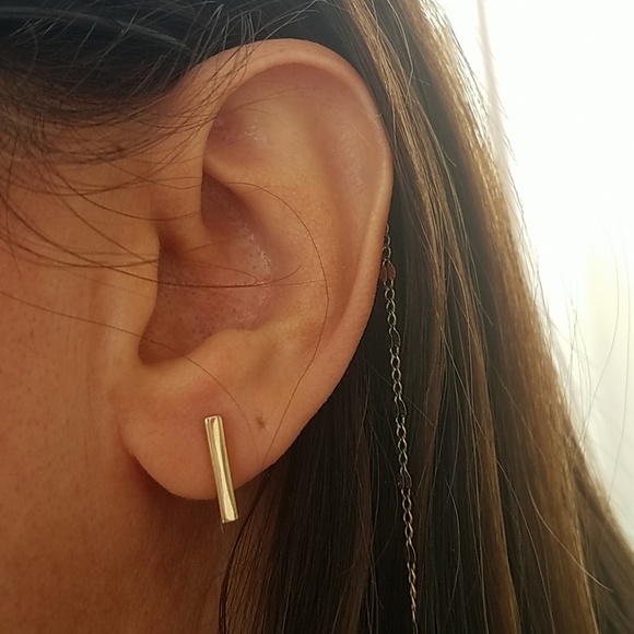 Jewelry - 12mm 14k Yellow gold Bar Earrings push back